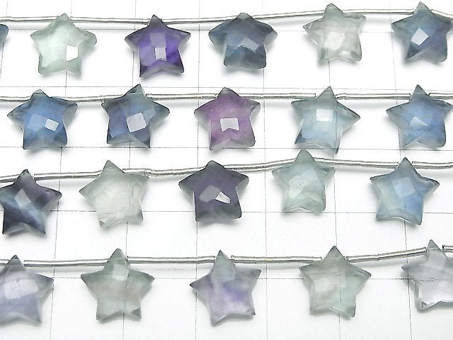 Hochwertiger Multicolor Fluorit AAA- Facettiert Stern 10x10mm halb oder 1Strang Perlen (10Stück)