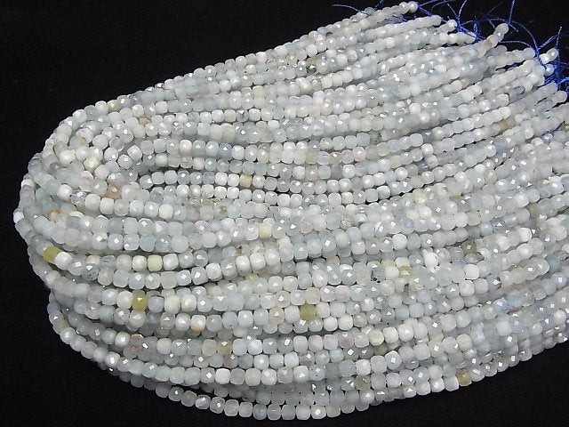 Hochwertig! Beryl Mix (Multicolor Aquamarin) AA Würfelform 4x4x4mm 1Strang Perlen (ca. 15 Zoll/36 cm)