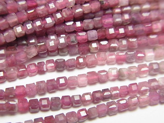 高品質!粉紅色電氣石 AA+ 立方體形狀 2x2x2mm 1 串珠(約 15 英寸/37 厘米)