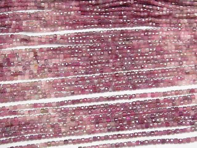 Hochwertig! Pink Turmalin AA+ Würfelform 2x2x2mm 1Strang Perlen (ca. 15 Zoll/37 cm)