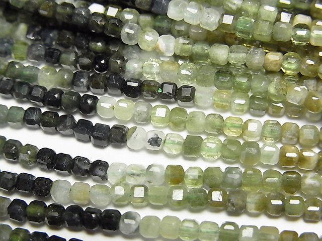 高品質!綠碧璽 AA+ 立方體形 2.5x2.5x2.5mm 一串珠子 (約15英吋/36公分)