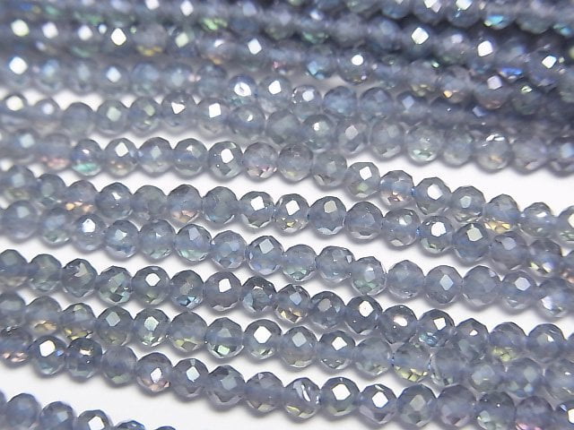 高品質!藍色閃光刻面圓形水晶珠 2.5毫米 1串(約15英吋/37公分)
