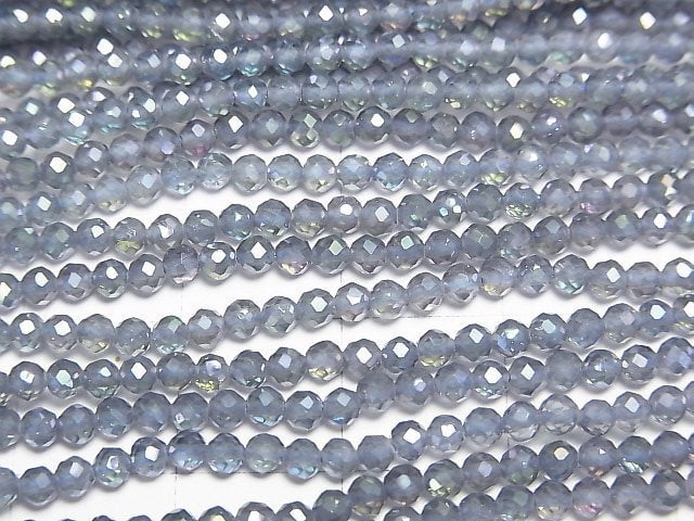 高品質!藍色閃光刻面圓形水晶珠 2.5毫米 1串(約15英吋/37公分)