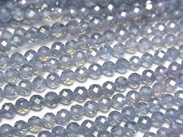 高品質!藍色閃光刻面圓形水晶珠 3 毫米 1 串(約 14 英寸/35 厘米)