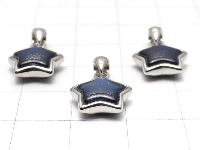 Pendentif météorite (Muonionalusta) motif étoile, 11x11mm, bleu, argent 925