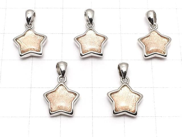 Meteorite (Muonionalusta) Star Motif Pendant, 11x11mm, Pink Gold, Silver925