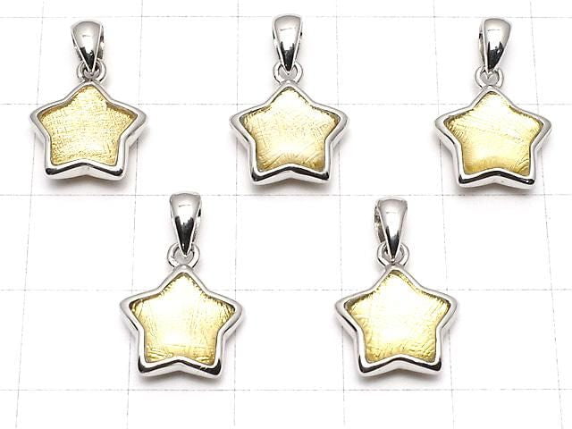 Meteorite (Muonionalusta) Star Motif Pendant, 11x11mm, Gold, Silver925