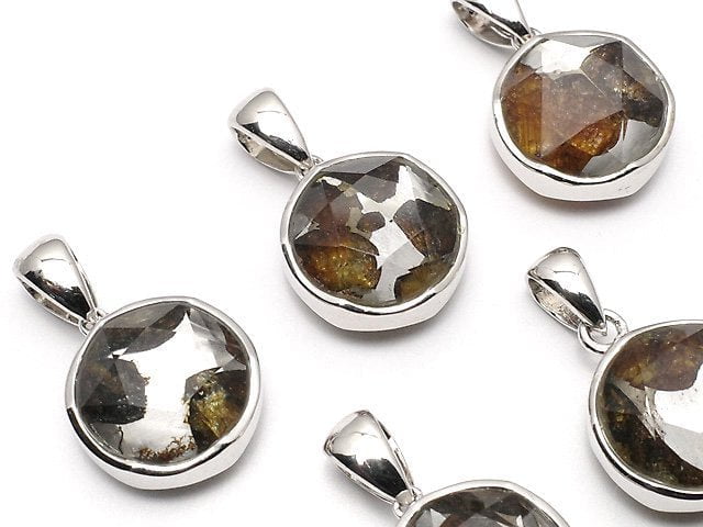 Kenya Sericho Pallasit Meteoriten Anhänger Beidseitig Finish 11mm Silber925