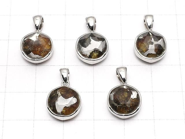 Kenyan Sericho Pallasite Meteorite Pendant, Both Sides Finished, 11mm, Sterling Silver 925