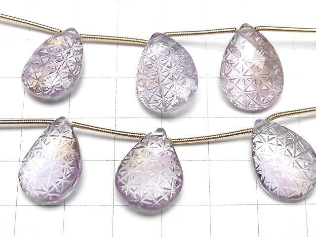 Hochwertiger Amethyst x Citrin AAA geschnitzte facettierte Birnenform 1strang Perlen (3 Stück)