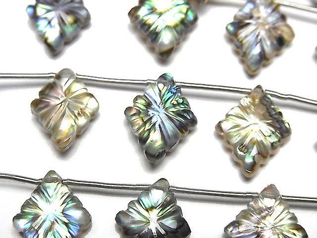 Abalone Shell x Crystal AAA- Rosenji Carving 1strand beads (6pcs)