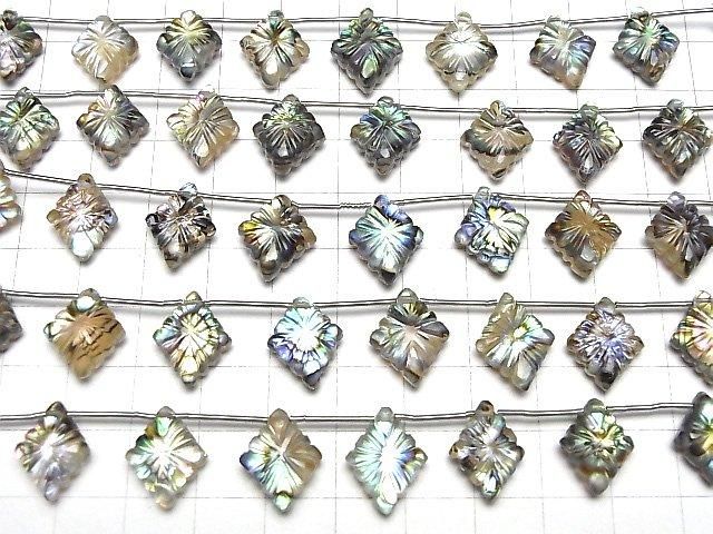 Abalone Shell x Crystal AAA- Rosenji Carving 1strand beads (6pcs)