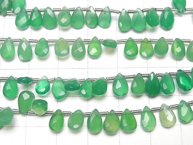 Hochwertiger Grüner Onyx AAA Birnenform facettierte Briolette 8x5mm halb oder 1strang Perlen (ca. 6 Zoll/16 cm)