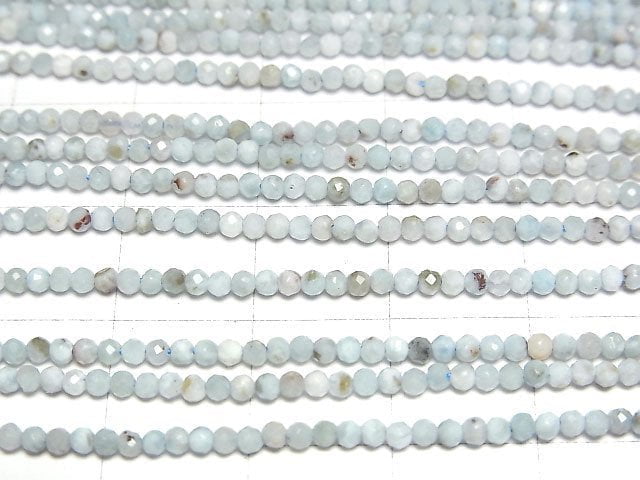高品質!海紋石 藍色果膠石 AA 刻面圓珠 2毫米 1串珠子 (約15英吋/37公分)