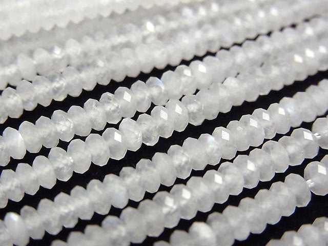 高品質!彩虹月光石 AA 刻面鈕扣圓珠 4x4x2mm 1 串珠子 (約 15 英寸/37 公分)