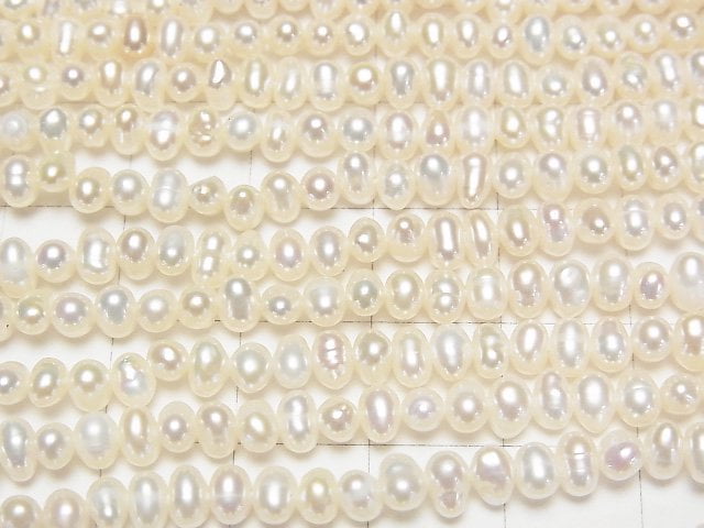 淡水珍珠 AA++ 馬鈴薯形 4-4.5毫米 白色 1串珠子 (約14英吋/34公分)