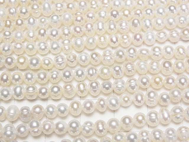 淡水珍珠 AA 白色馬鈴薯形 4-5mm 一串珠子 (約14英吋/34公分)