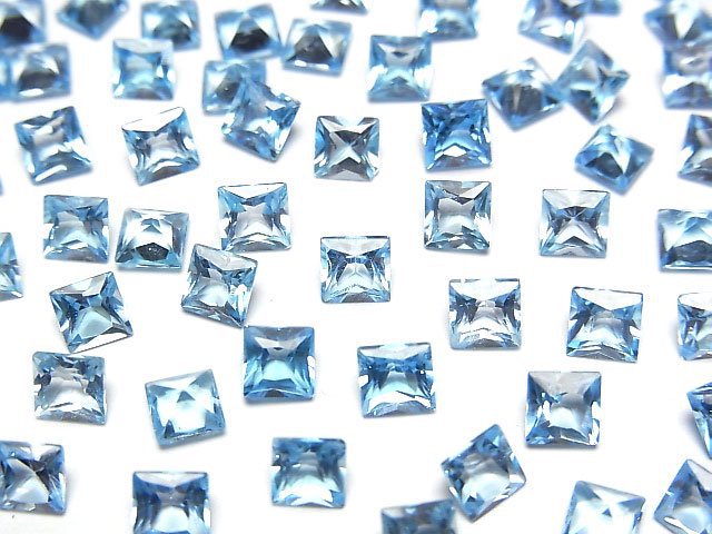 高品質瑞士藍拓帕石 AAA 級裸石 公主方形 4x4mm 5顆