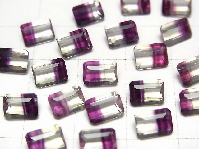 高品質雙色螢石 AAA 刻面長方形裸石 7x5mm 1顆
