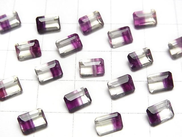 Hochwertiger Bicolor Fluorit AAA lose Steine Rechteck facettiert 7x5mm 1 Stück