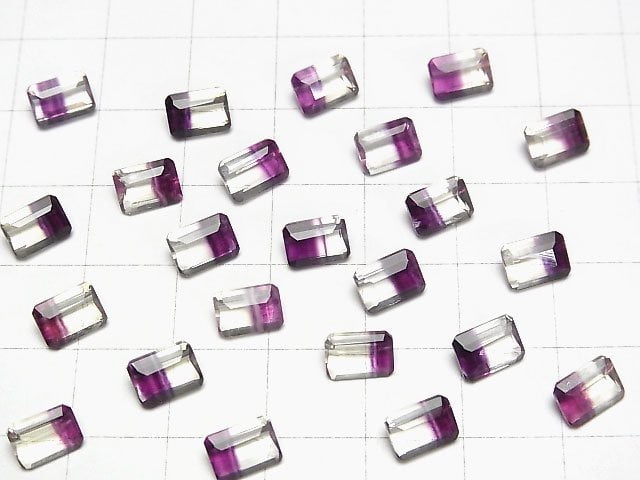 Hochwertiger Bicolor Fluorit AAA lose Steine Rechteck facettiert 7x5mm 1 Stück