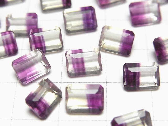 High Quality Bi-color Fluorite AAA Loose stone Rectangle Faceted 8x6mm 1pc