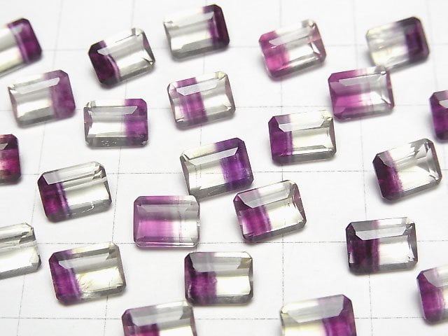 Hochwertiger Bicolor-Fluorit AAA lose Steine rechteckig facettiert 8x6mm 1Stück