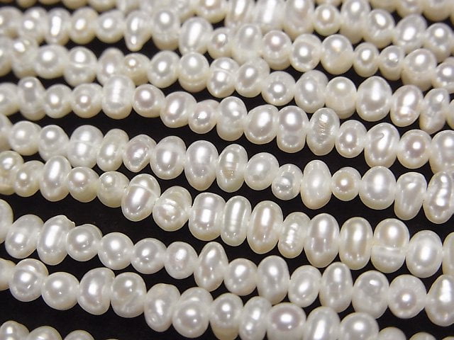 淡水珍珠 AA++ 白色馬鈴薯圓條珠 4mm 一串 (約14英吋/34公分)