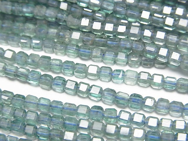 高品質!藍綠磷灰石 AA+ 立方體 2x2x2mm 1串珠子 (約15英吋/37公分)