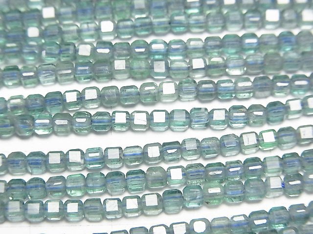 高品質!藍綠磷灰石 AA+ 立方體 2x2x2mm 1串珠子 (約15英吋/37公分)