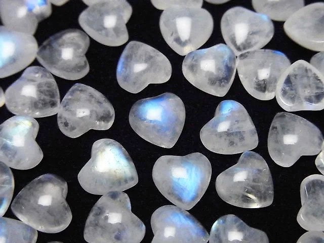 Rainbow Moonstone AA++ Heart Cabochon 7.5x8mm 2pcs