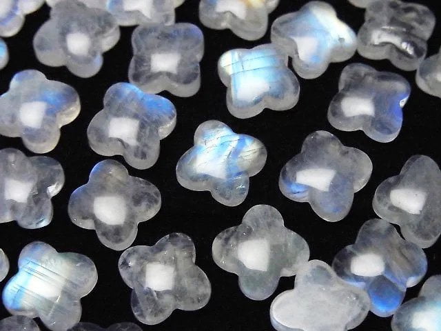 Rainbow Moonstone AA++ Flower Motif Cabochon 10.5x10.5mm 2pcs