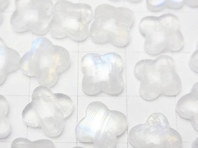 Rainbow Moonstone AA++ Flower Motif Cabochon 10.5x10.5mm 2pcs