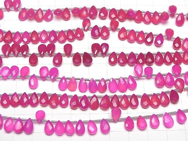 Hochwertiger Fuchsia Pink Chalcedon AAA Birnenform facettiert Briolette 8x5mm halb oder 1 Strang Perlen (30 Stück)