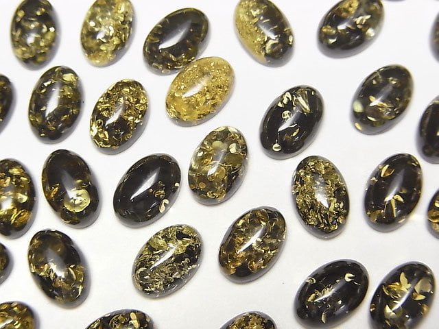 裂紋黑色琥珀橢圓形蛋面 9x6mm 5顆