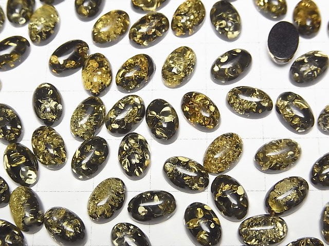 Geknackte schwarze Farbe Amber ovaler Cabochon 9x6mm 5 Stück
