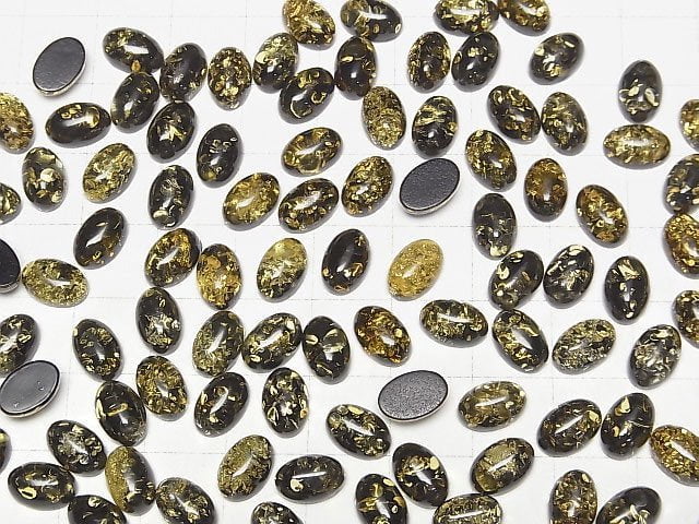 Geknackte schwarze Farbe Amber ovaler Cabochon 9x6mm 5 Stück