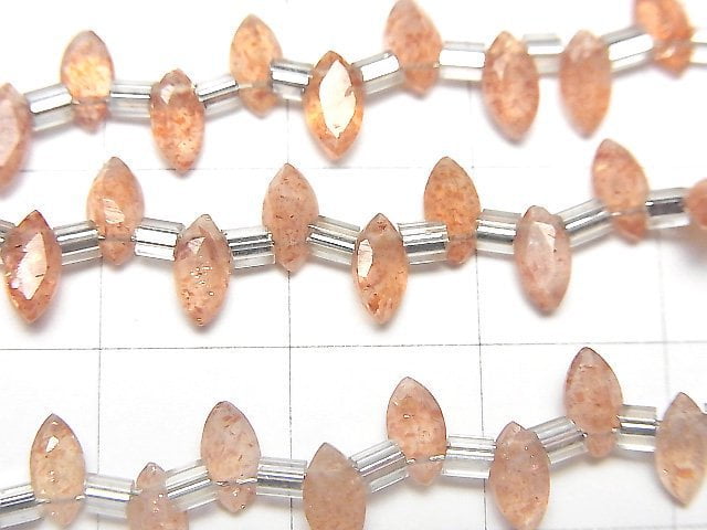 高品質太陽石 AA++ 刻面馬眼形 6x3mm 1串珠子 (18顆)