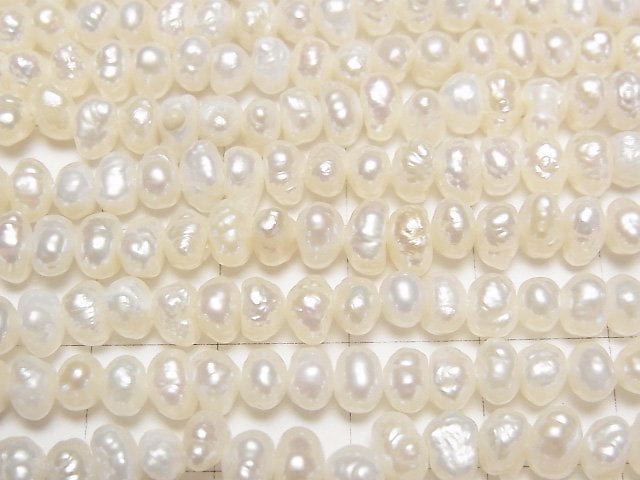 淡水珍珠 AA 白色馬鈴薯-圓珠 5-6毫米 1串珠子 (約14英吋/34厘米)