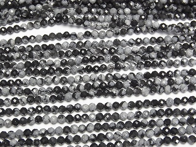 Hochwertig! Schneeflocken-Obsidian Facettiert Rund 3mm 1 Strang Perlen (ca. 15 Zoll/38 cm)