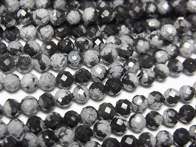 High Quality! Snowflake Obsidian Faceted Round 4mm 1strand beads (aprx.15inch/37cm)