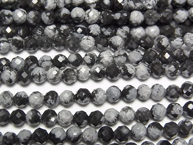 High Quality! Snowflake Obsidian Faceted Round 4mm 1strand beads (aprx.15inch/37cm)