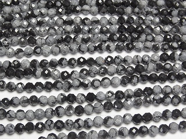 High Quality! Snowflake Obsidian Faceted Round 4mm 1strand beads (aprx.15inch/37cm)