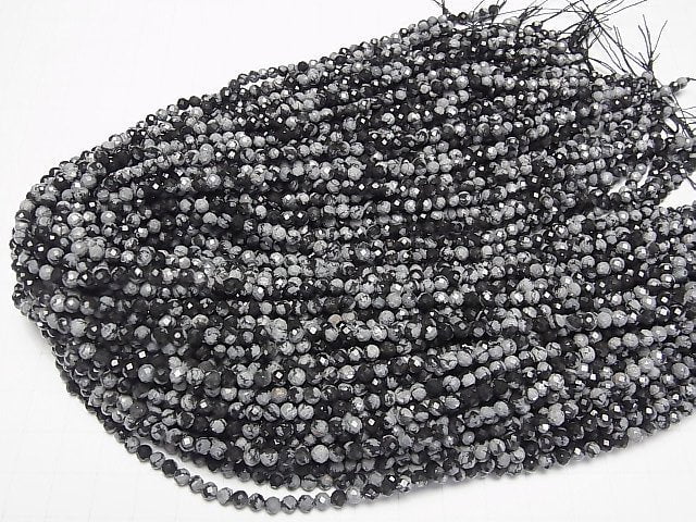 High Quality! Snowflake Obsidian Faceted Round 4mm 1strand beads (aprx.15inch/37cm)