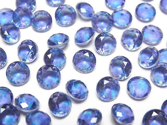 藍色/大理石色雙層水晶石英 AAA 級圓形刻面裸石 6x6mm 3顆