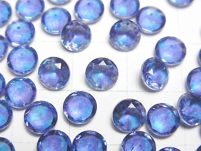 藍色/大理石色雙層水晶石英 AAA 級圓形刻面裸石 6x6mm 3顆
