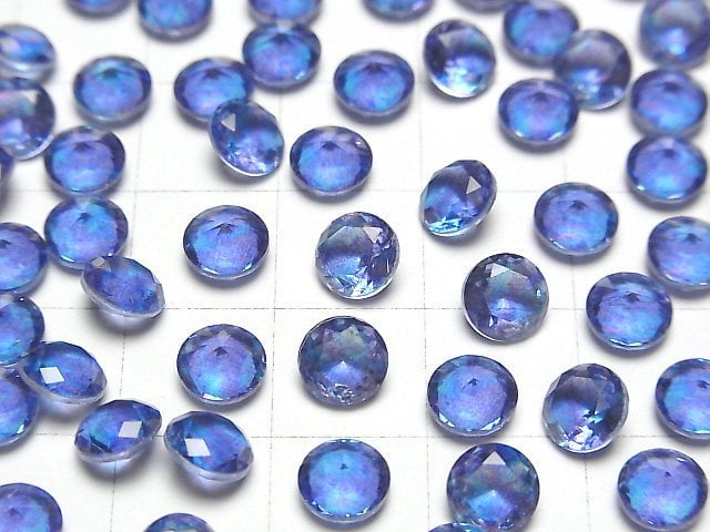 藍色/大理石色雙層水晶石英 AAA 級圓形刻面裸石 6x6mm 3顆