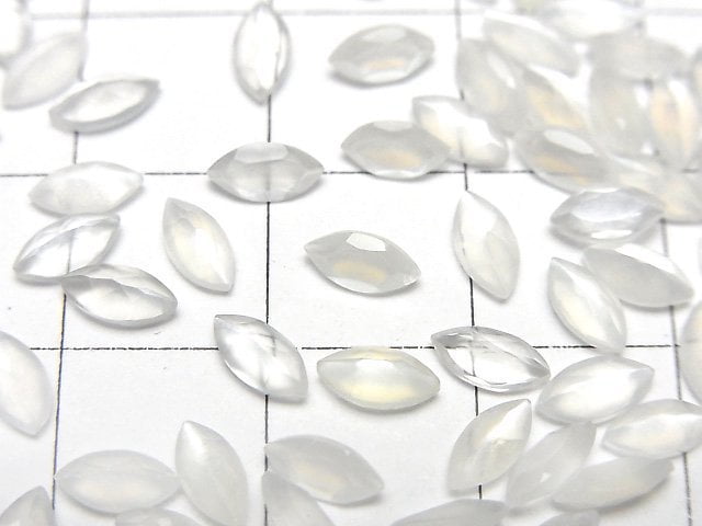 高品質白色月光石 AAA 刻面馬眼形裸石 6x3mm 5顆