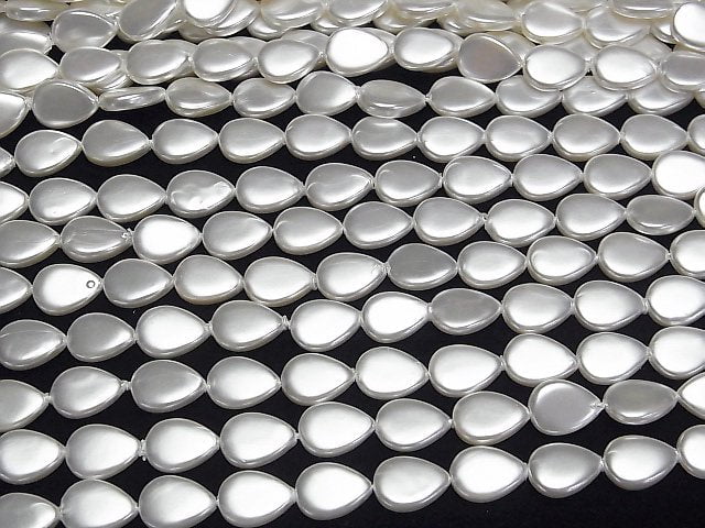 Muschelperle weiß vertikale Bohrung Tropfenform 11x8x2.5mm 1 Strang Perlen (ca. 15 Zoll/38 cm)