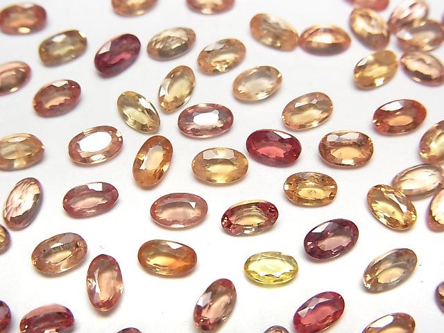 高品質黃紅色剛玉 AAA 裸石 橢圓形刻面 5x3 毫米 3 顆
